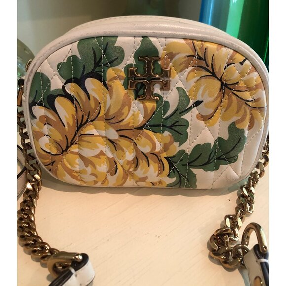 TORY BURCH Kira Flora Printed Leather Handbag Camera Quilted Crossbody - Picture 3 of 14